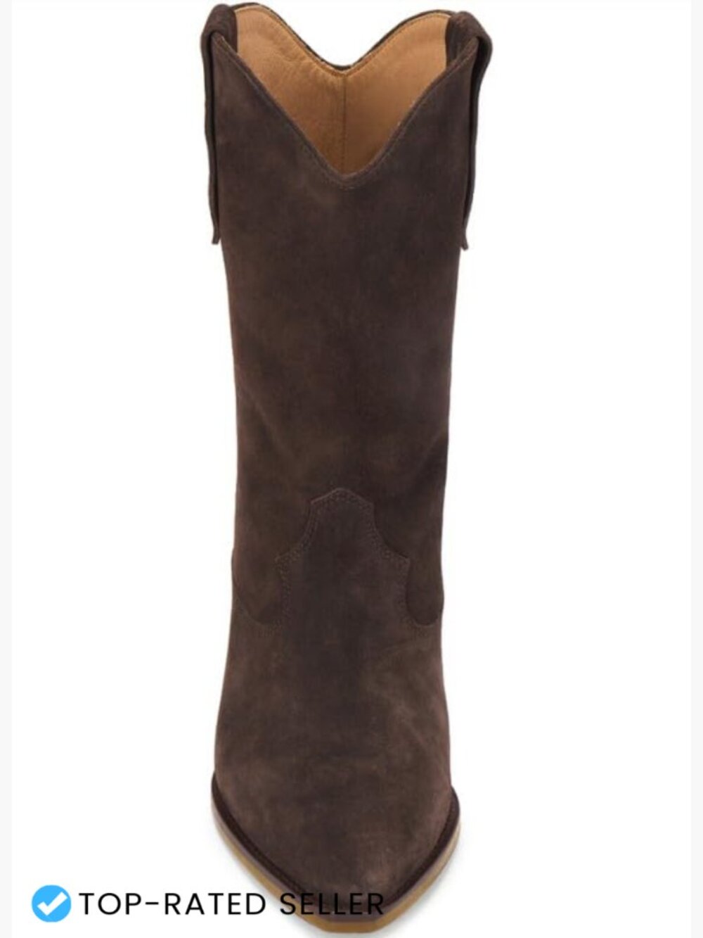 Faux Suede Cowboy Boots Mid Calf Chunky Heel Pointed Toe Dressy Western Booties - Picture 6 of 7